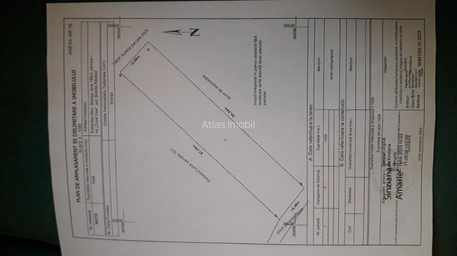 Teren extravilan 1439 mp,cu latime de 17 mp,zona Valea Sigmirului " Dupa Deal" - 2