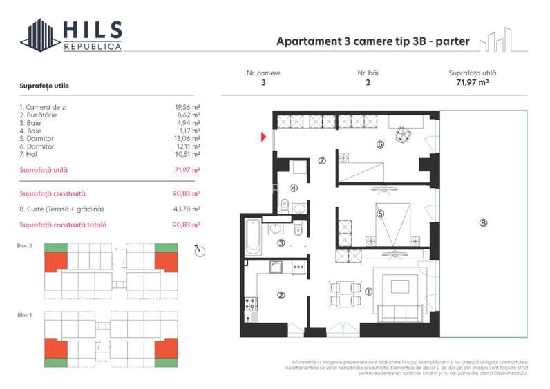 Apartament 3 camere cu grădină | HILS Republica - 1