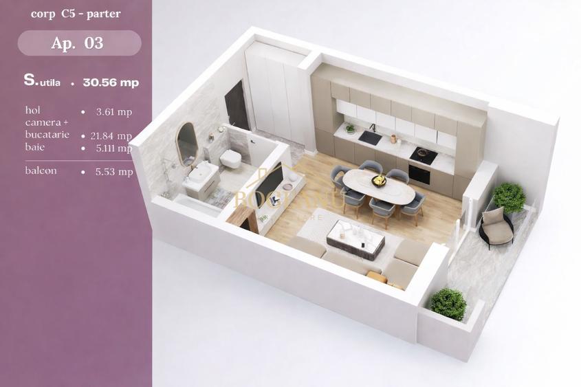 BG143- Apartament 1 cameră bloc nou | terasă | parcare inclusă | Giroc - 4