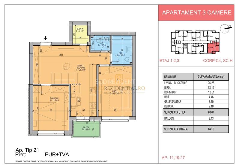 Apartament spatios in zona Leordeni - 3 camere,compartimentare moderna - 7