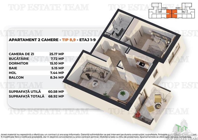 Apartament 2 camere intr-un bloc nou, modern, 61mp utili + balcon,  la 15 minute - 2