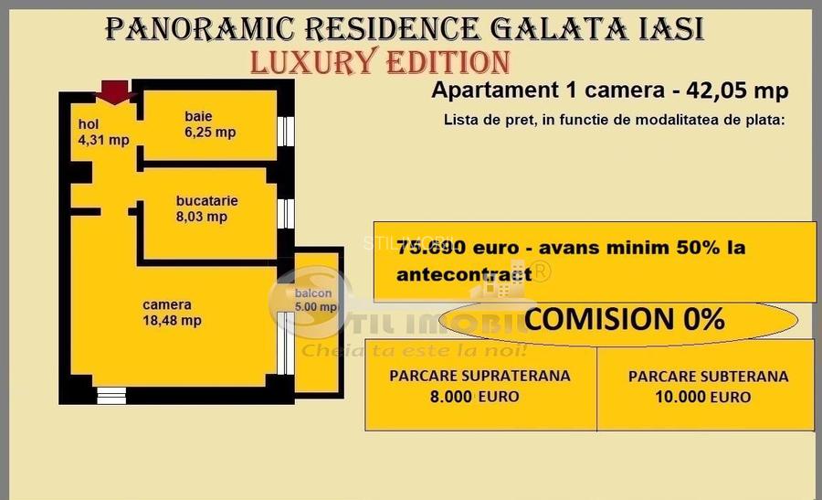 Apartament 1 camera de vanzare in Iasi, Galata, 42,05 mp, baie cu geam - 2
