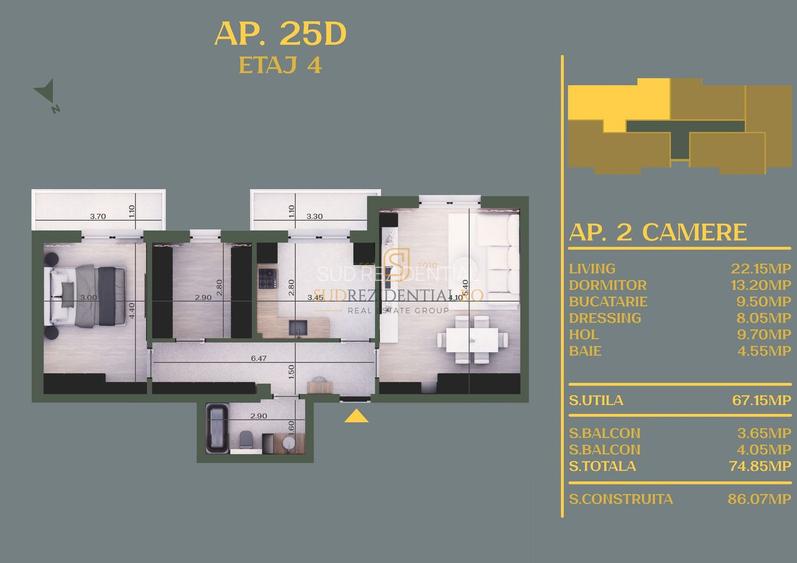 Apartament 2 camere + dressing, 67 mp, 2 balcoane - Comuna Vidra - 8