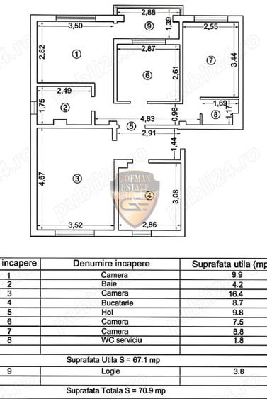 4 camere, Inell II, Brick, Eliberarii, de renovat, 71mp, et 3/4, 2 bai, decomand - 3