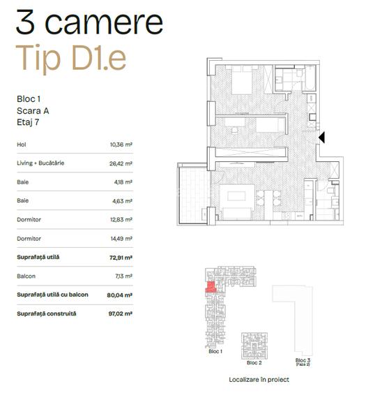 Apartament cu 3 camere tip D1  in Drumul Taberei - 1