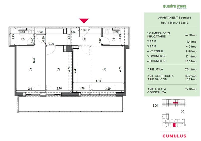 Apartament 3 camere spațios, etaj 3  / QUADRA TREES / DIRECT DEZVOLTATOR - 2