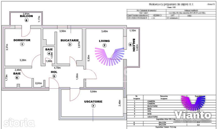 Apartament 3 camere decomandat | 73 mp | Turnisor