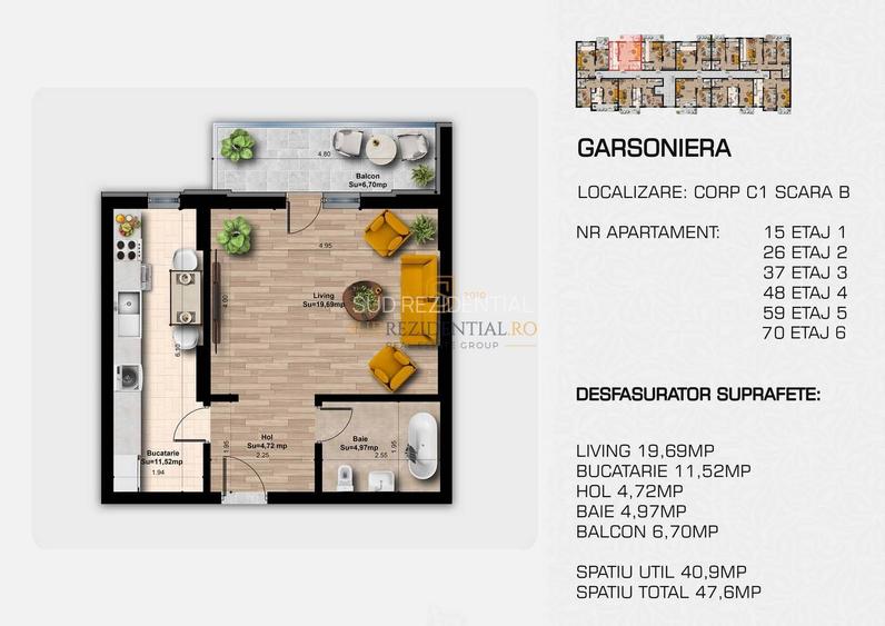 Garsoniera noua cu incalzire in pardoseala,  47 mp, Metrou Berceni - 1