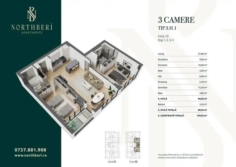 Apartament 3 camere 90mp | finalizat padurea Baneasa | Stejarii - 3