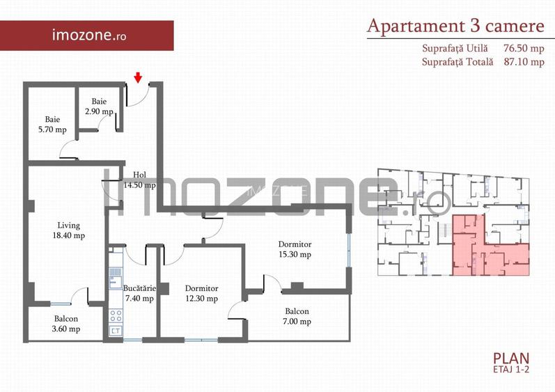 3 Camere, 87 mp, decomandat, 2 balcoane, zona de case, Militari-Margelelor - 1