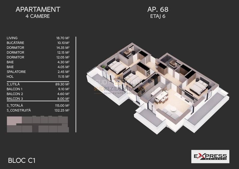 Apartament excelent in bloc nou, 4 camere + 3 balcoane, Bd Metalurgiei - 1