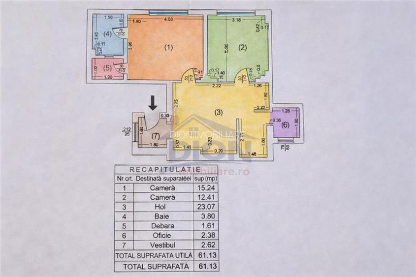 UNIVERSITATE, 3 camere, parter inalt, 61 mp, amenajat - 14