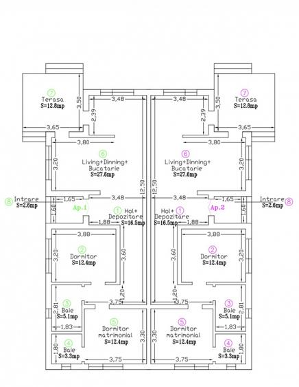 Duplex cu 3 camere si 2 bai - 77,3 mp utili - Pozitie excelenta Bucovat - 3