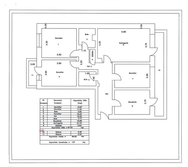Apartament cu 4 camere, SC -133 mp, etaj 3, VASLUI - zona TRAIAN - ITM; - 15