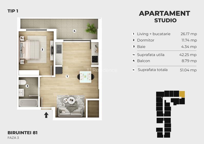 Urban, aerisit, inteligent  2 camere open space în 81Residence, Ideal Investitie - 1