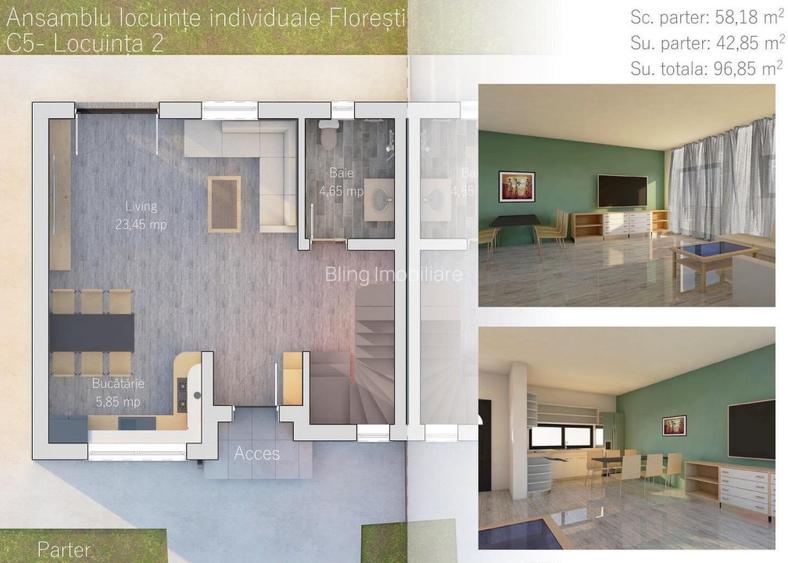 Duplex 100 mp utili, teren 200mp, ansamblu privat, Floresti - 6