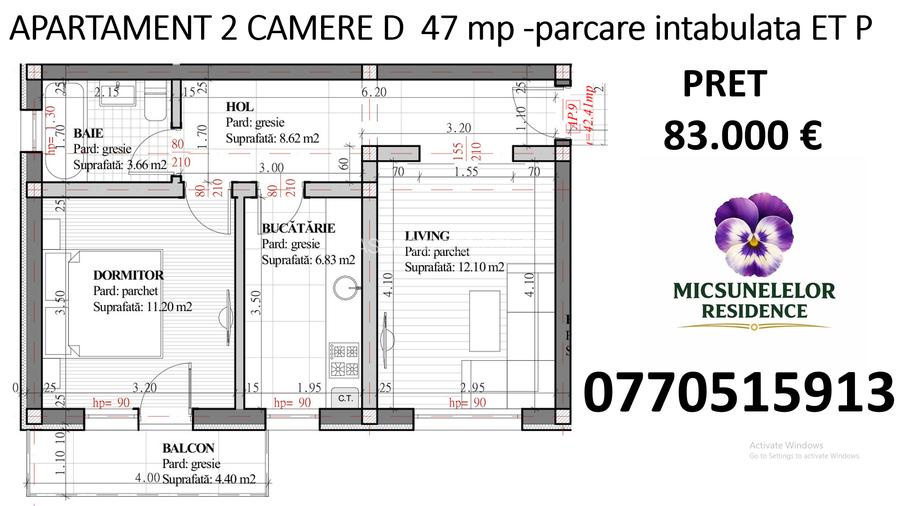INTABULAT Apartament 2 Camere 47 mp + parcare intabulata  Lunca Cetatuii - 2
