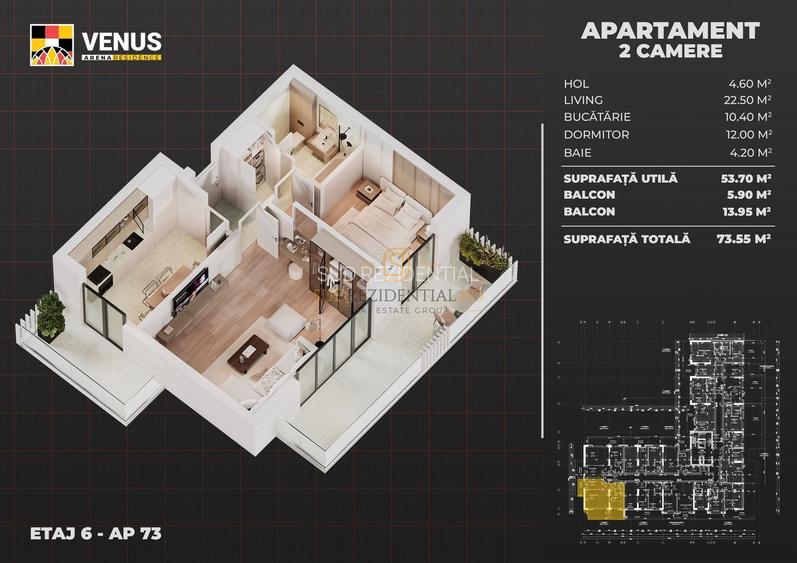 Apartament 2 camere de vanzare, 2 balcoane, 73 mp - acces metrou - 1