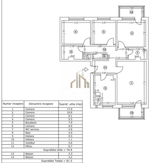 Apartament cu 4 camere | 81,5 mp | 2 bai | 2 Balcoane | Dunavat 14 | De Renovat - 5
