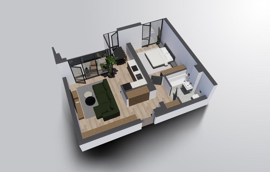 Apartament cu 2 camere de 53.80 mp utili + terasa - Alenia Botanic Park