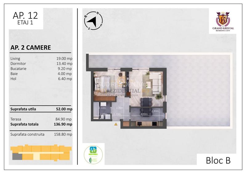 The Grand Kristal - 2 camere decomandate si terasa 85 mp, Comision 0! - 1
