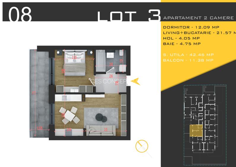 Apartament 2 camere tip studio-Imobil nou. - 2