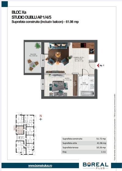 Apartament tip Tip studiou cu dormitor - 19