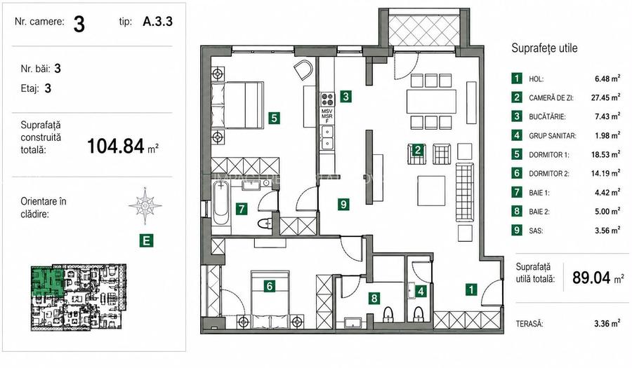 Apartament cu 3 camere | 89 mp utili | Sisești - 1