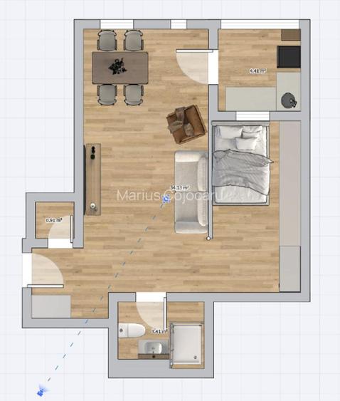 Apartament cu 1 camera jumate, 45mp, bucatarie inchisa - 5