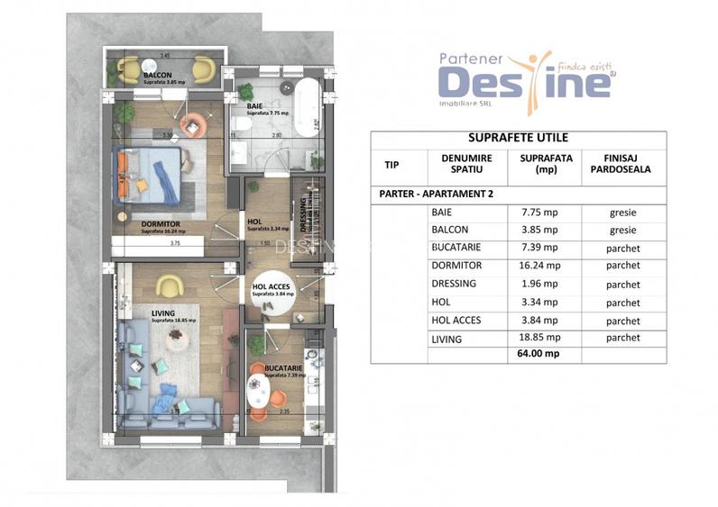 Apartamente noi Visan, COMISION 0%, predare mai 2026, pret 1.350 € + TVA - 6