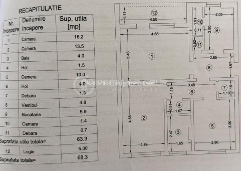 Apartament 3 camere 68mp, Podu de Piatră , CT - 8