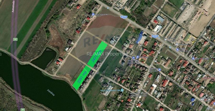 Teren intravilan 2.091 mp cu deschidere la lac – Afumați - 2