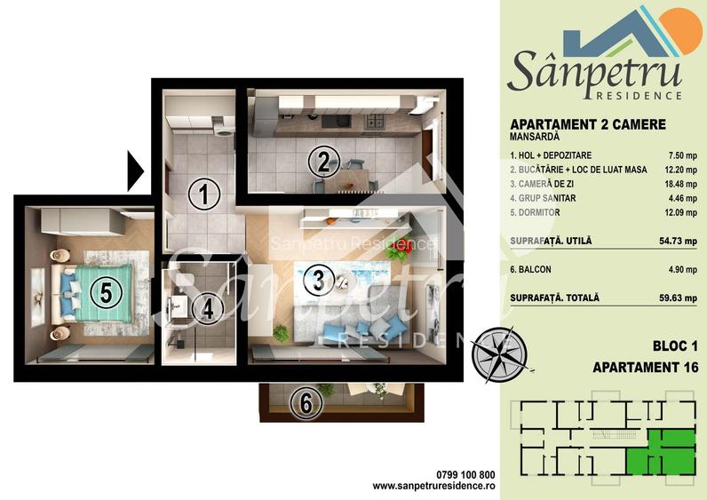 94,951 € Apartament 2 camere, mobilat, TVA inclus - 1