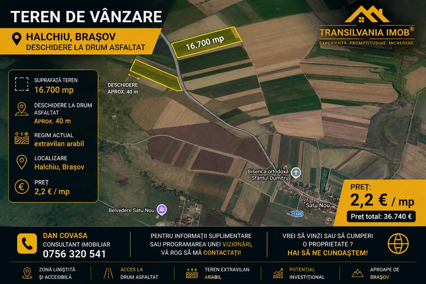 Teren Halchiu Brasov pretabil investitie 2,2 euro/mp