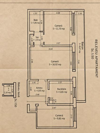 3 camere decomandat + balcon + boxa+ garaj intabulat 17,34 mp | Etaj 1 | Vizavi