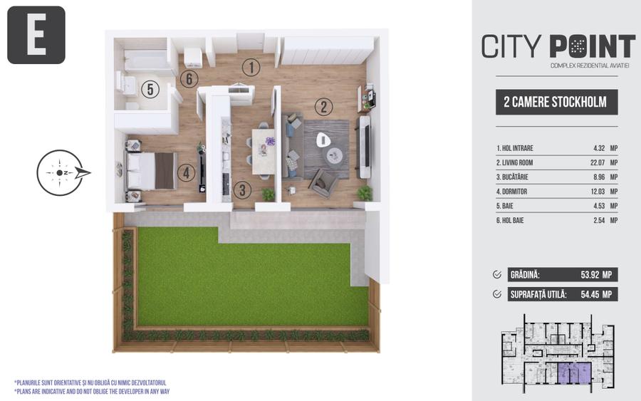 Apartament 2 camere cu gradina - City Point Aviatiei