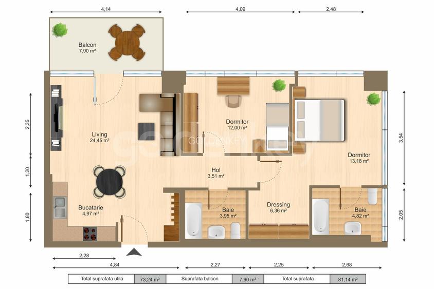 Apartament cu 3 camere in complex | terasa cu vedere - 1