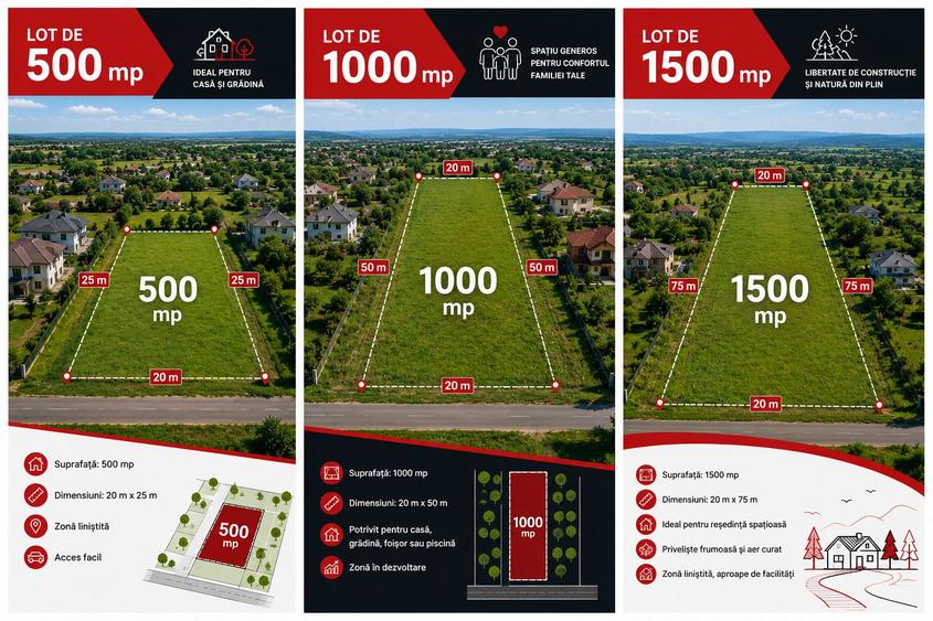 Loturi teren intravilan 500-1500 mp, lângă Pădurea de Tei