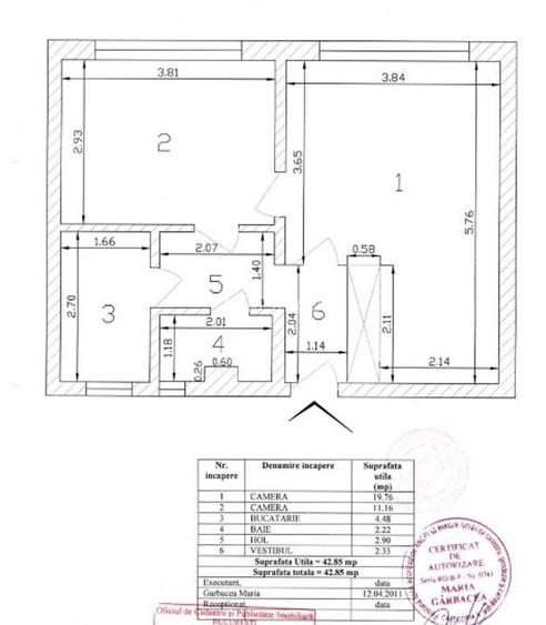 Apartament 2 camere, etaj 3, 12 minute metrou,bloc 60' Sala Palatului - 12