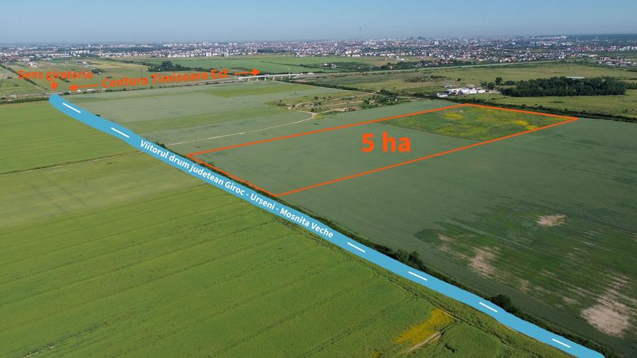 5 hectare de teren compact în Urseni, la viitorul DJ Giroc–Urseni