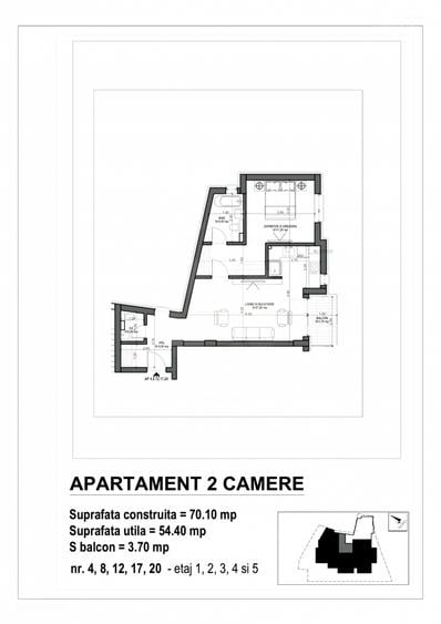 2 camere | Ultracentral Dacia-Mosilor | 54,1 mp | 2 bai | Etaj 5