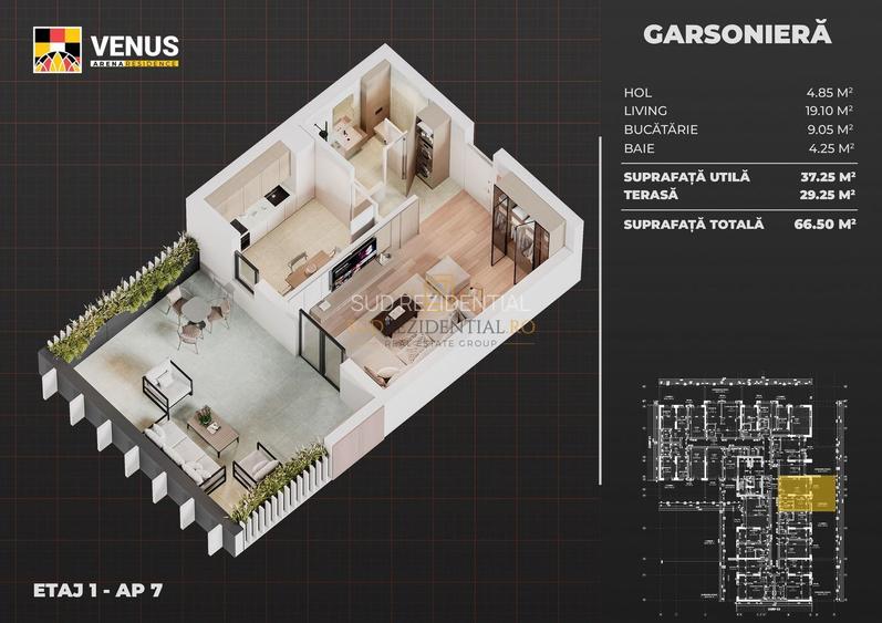 Garsoniera langa metrou Aparatorii Patriei, terasa 30 mp, imobil nou - 1