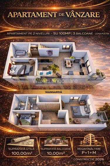 Apartament pe 2 Niveluri - SU 100MP I 3 Balcoane - zona Pod IRA - 1