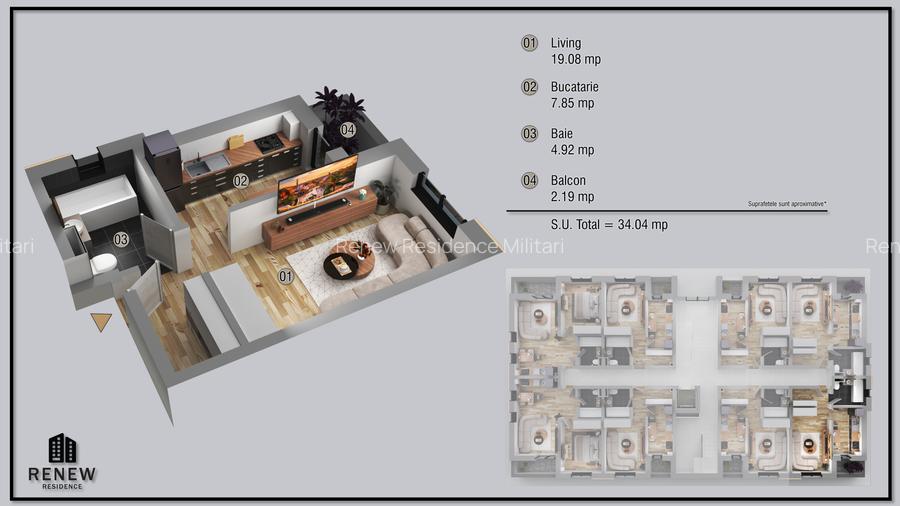 Garsoniera decomandata Renew Residence Militari - 3