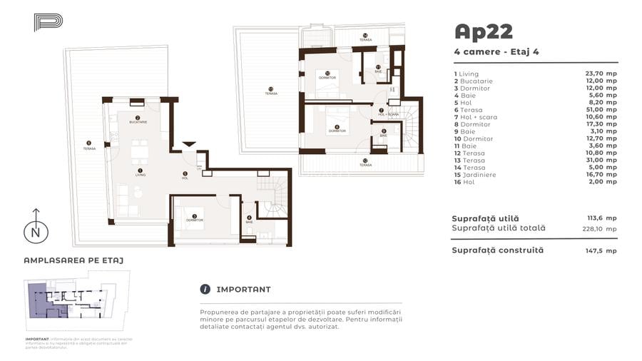 Penthouse- 4 camere, bloc boutique- zona Timpuri Noi - 1