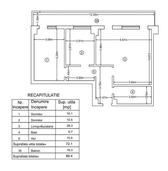 Copou, Apartament 3 camere, finalizat - 2