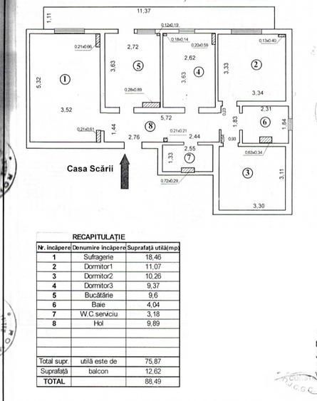 4 camere dec. Micro 18, etaj 1, 90mp, centrala termica - 10