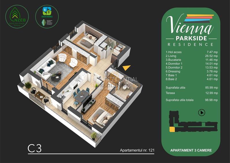 3 camere decomandate de vanzare, ansamblu rezidential nou, Metalurgiei - 1