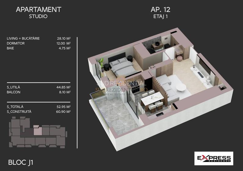 Apartament cu 2 camere tip studio de vanzare, zona Bd. Metalurgiei - 1