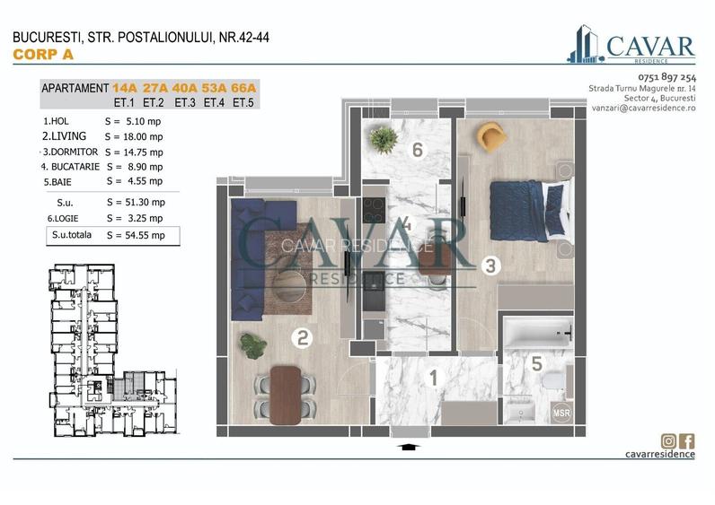 2 Camere 55 mp Proiect Cavar Residence Faza Finala - 4